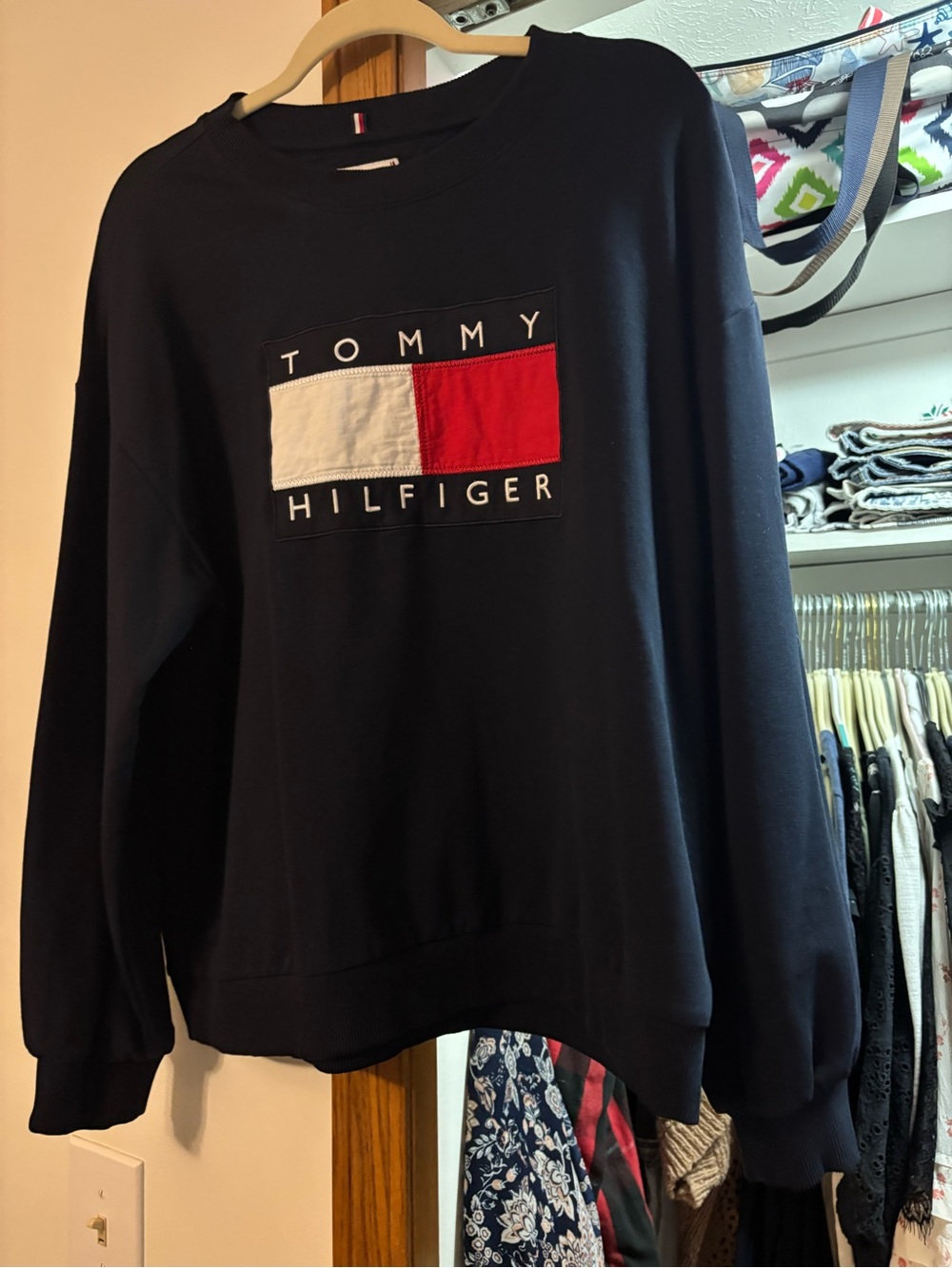 Tommy Hilfiger Navy Crewneck Sweatshirt with Red & White Logo